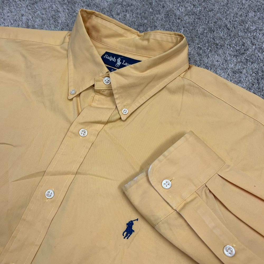 Ralph Lauren Button Down Shirt Blake XL Yellow Long Sleeve Cotton Pony Logo